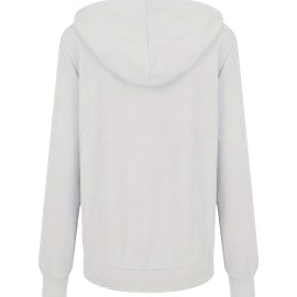 Plus Size Womens Fashion Hoodie Coat - Ribbed Texture, Full Zip, Drawstring Hood, Long Sleeves - Comfy Casual Plus Size Sweater Jacket